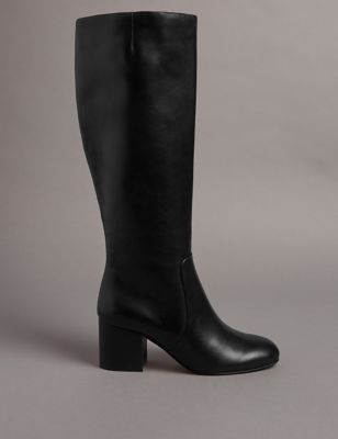 Leather Block Heel Perfect Knee High Boots